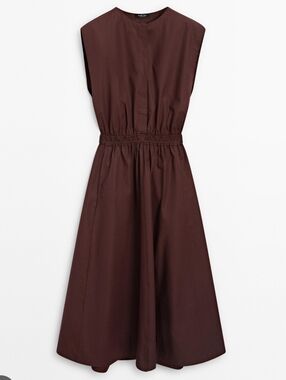 Massimo Dutti Chocolate Brown Midi Shirt Dress Size M